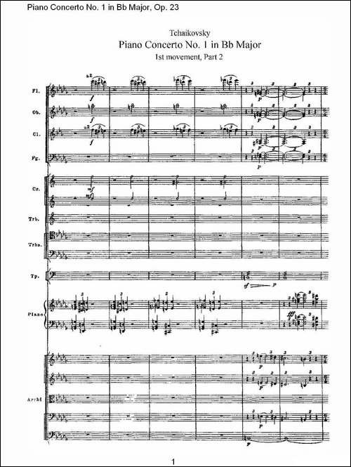 Bb大调第一钢琴协奏曲,Op.23第一乐章第二部-一-钢琴谱