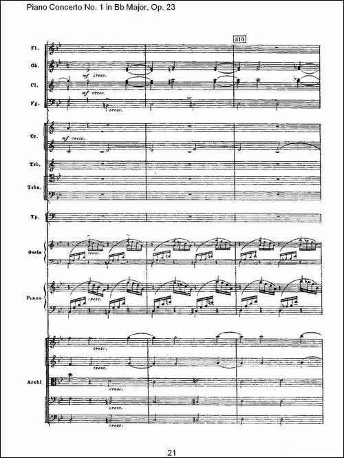 Bb大调第一钢琴协奏曲,Op.23第一乐章第二部-一-钢琴谱