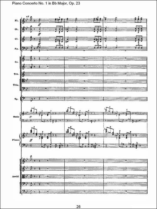 Bb大调第一钢琴协奏曲,Op.23第一乐章第二部-一-钢琴谱