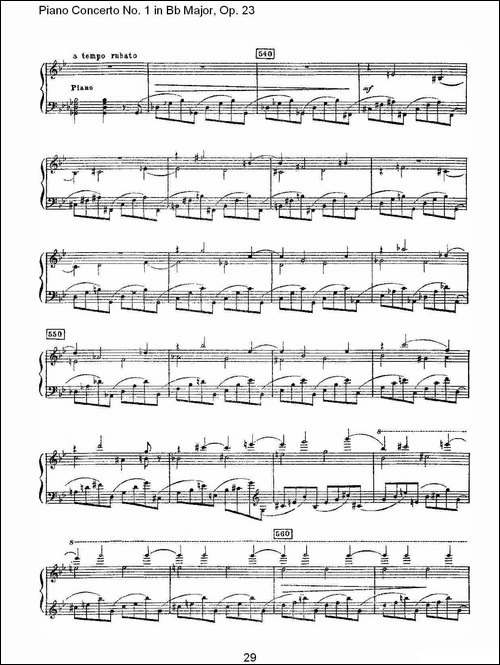 Bb大调第一钢琴协奏曲,Op.23第一乐章第二部-一-钢琴谱