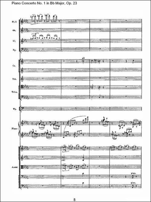 Bb大调第一钢琴协奏曲,Op.23第一乐章第二部-一-钢琴谱