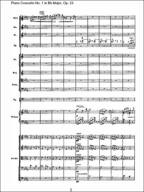 Bb大调第一钢琴协奏曲,Op.23第二乐章-钢琴谱