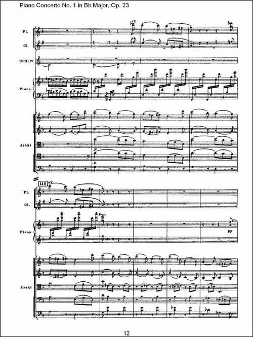 Bb大调第一钢琴协奏曲,Op.23第二乐章-钢琴谱
