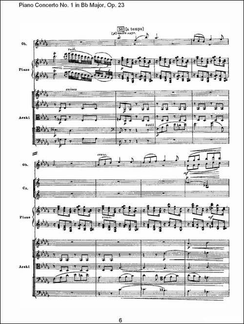 Bb大调第一钢琴协奏曲,Op.23第二乐章-钢琴谱