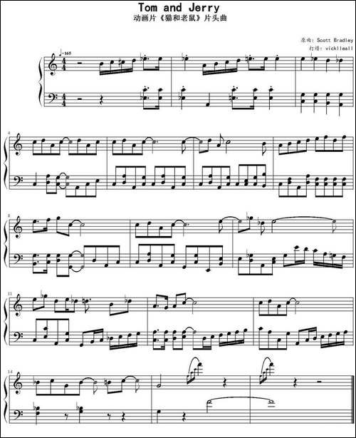Tom and Jerry-动画片《猫和老鼠》片头曲-钢琴谱