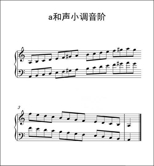 第一级 a和声小调音阶-中国音乐学院钢琴考级作品1~6级-钢琴谱