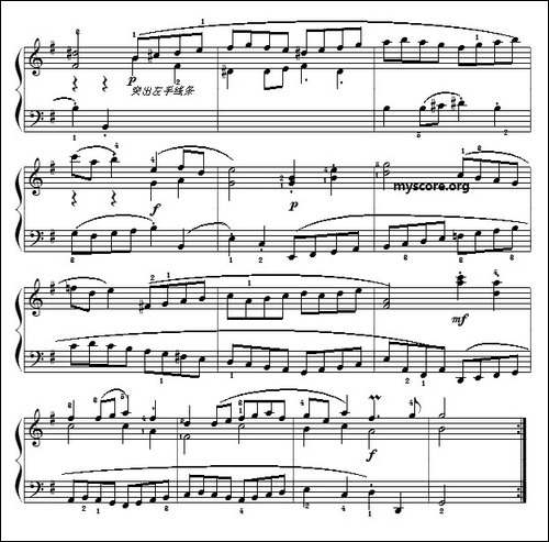 巴赫初级钢琴曲之二十一：加伏特舞曲-钢琴谱