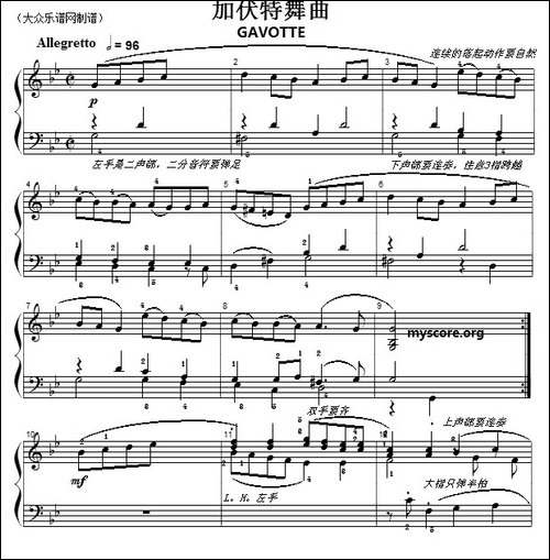 巴赫初级钢琴曲之二十三：加伏特舞曲-钢琴谱