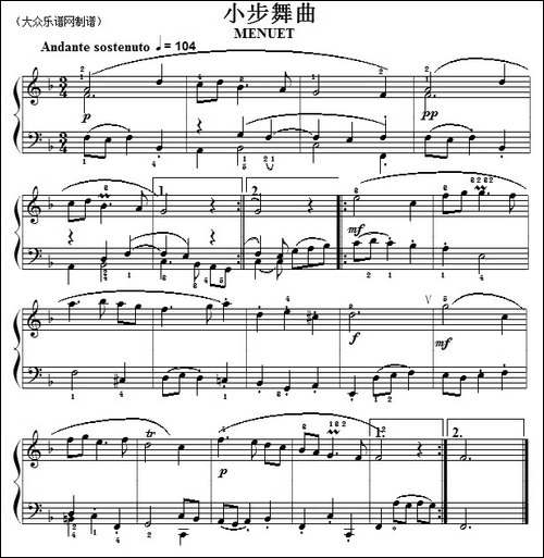 巴赫初级钢琴曲之二十五：小步舞曲-钢琴谱