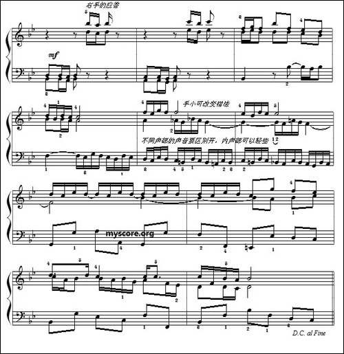 巴赫初级钢琴曲之二十六：波罗涅兹舞曲-钢琴谱