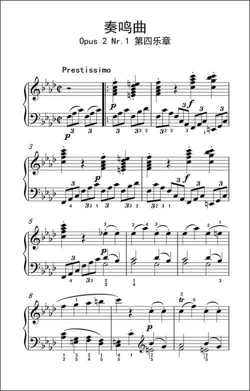 奏鸣曲 Opus 2 Nr.1 第四乐章-贝多芬奏鸣曲集 1-钢琴谱