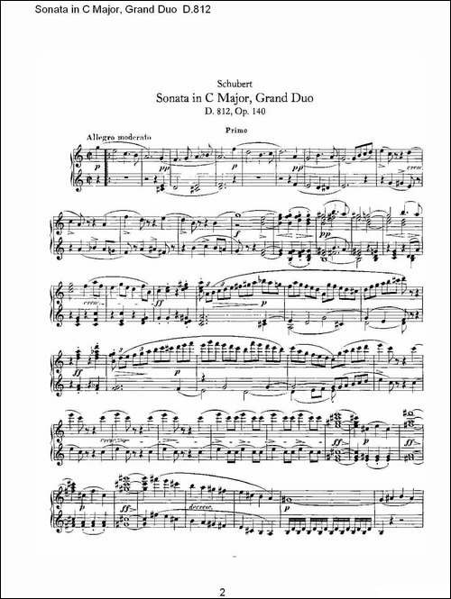 Sonata in C Major, Grand Duo D.812-Ｃ大调奏鸣曲，盛大的二重奏 -钢琴谱