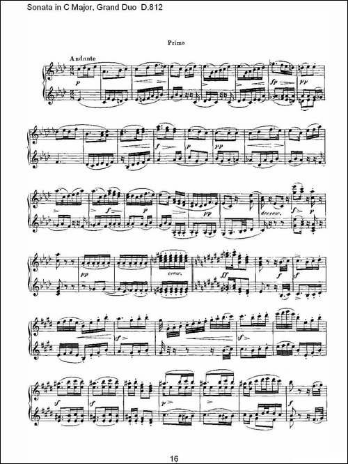 Sonata in C Major, Grand Duo D.812-Ｃ大调奏鸣曲，盛大的二重奏 -钢琴谱
