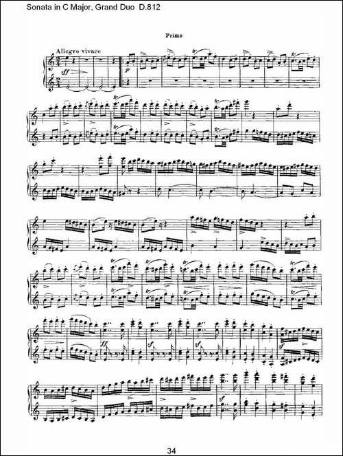 Sonata in C Major, Grand Duo D.812-Ｃ大调奏鸣曲，盛大的二重奏 -钢琴谱