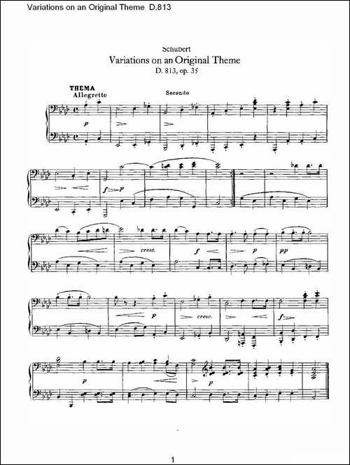 Variations on an Original Theme D.813-原生态主题变鸣曲 D.-钢琴谱