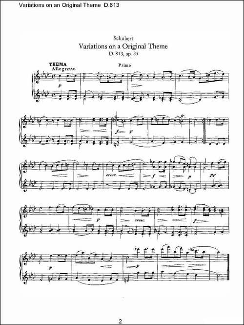 Variations on an Original Theme D.813-原生态主题变鸣曲 D.-钢琴谱