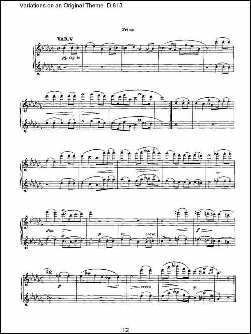 Variations on an Original Theme D.813-原生态主题变鸣曲 D.-钢琴谱