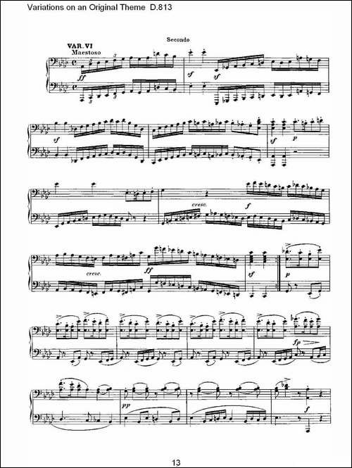Variations on an Original Theme D.813-原生态主题变鸣曲 D.-钢琴谱