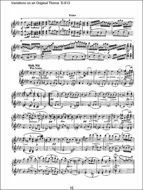 Variations on an Original Theme D.813-原生态主题变鸣曲 D.-钢琴谱