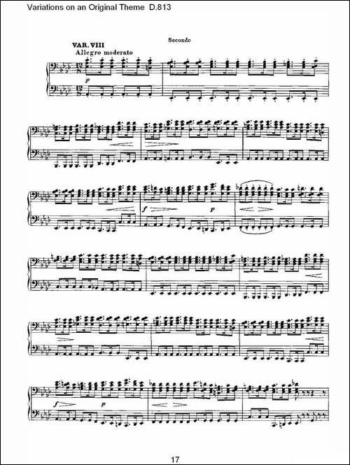 Variations on an Original Theme D.813-原生态主题变鸣曲 D.-钢琴谱