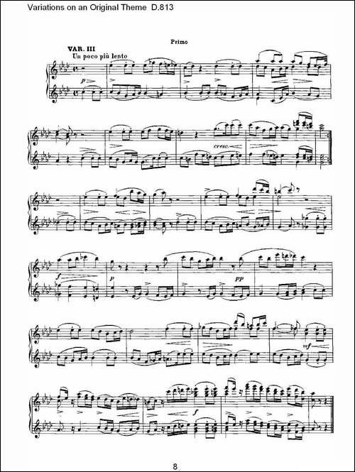 Variations on an Original Theme D.813-原生态主题变鸣曲 D.-钢琴谱