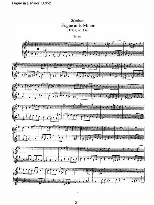 Fugue in E Minor D.952-E小调赋格曲 D.952-钢琴谱