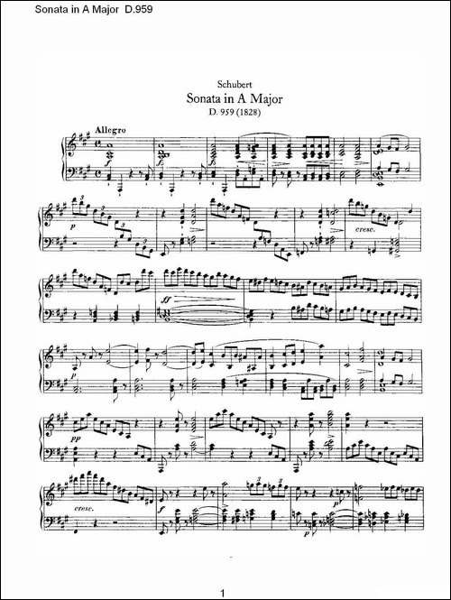Sonata in A Major D.959-A大调奏鸣曲 D.959-钢琴谱