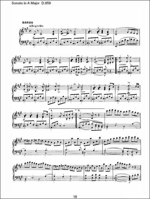 Sonata in A Major D.959-A大调奏鸣曲 D.959-钢琴谱