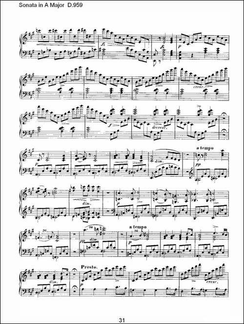 Sonata in A Major D.959-A大调奏鸣曲 D.959-钢琴谱