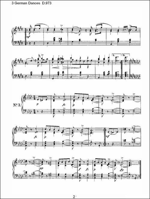 3 German Dances D.973-3德国舞曲 D.973-钢琴谱