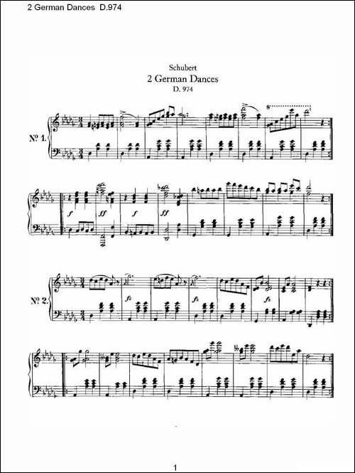 2 German Dances D.974-2德国舞曲 D.974-钢琴谱