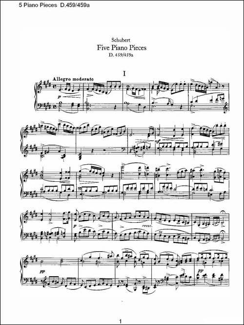5 Piano Pieces D.459459a-钢琴五联奏D.459459a-钢琴谱