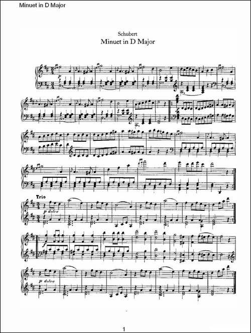 Minuet in D Major-D大调米奴哀小步舞曲-钢琴谱