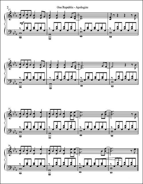 One Republic - Apologize-钢琴谱