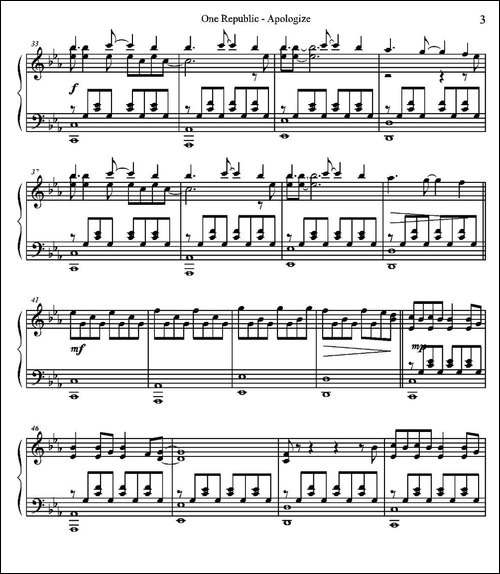 One Republic - Apologize-钢琴谱