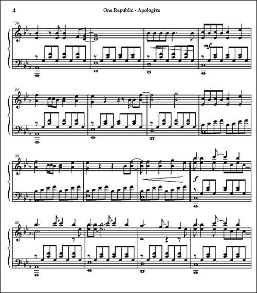 One Republic - Apologize-钢琴谱