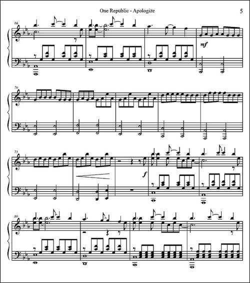 One Republic - Apologize-钢琴谱
