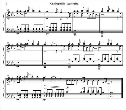 One Republic - Apologize-钢琴谱