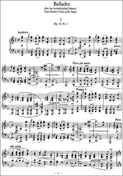 Ballades-勃拉姆斯4首叙事曲-钢琴谱