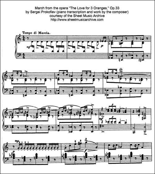 Marche from The Love for 3 Oranges Op.33-《三个桔子的爱情》进行曲-钢琴谱