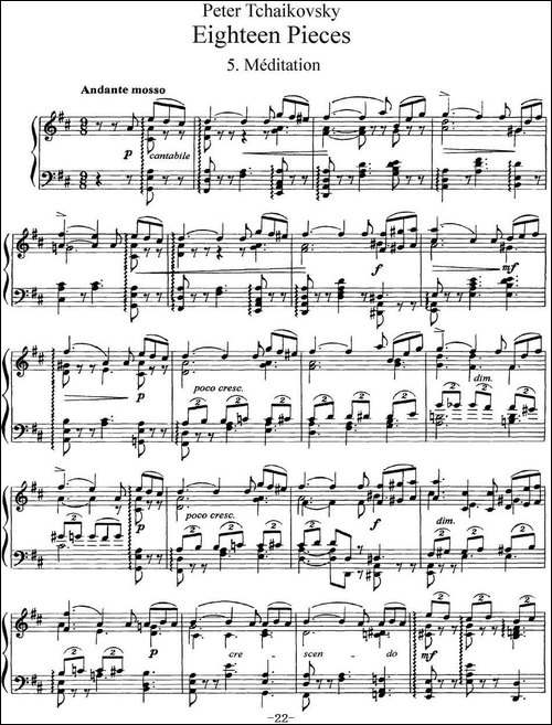 柴可夫斯基18首钢琴小品Op.72-5.Meditation-钢琴谱