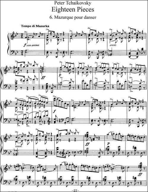 柴可夫斯基18首钢琴小品Op.72-6.Mazurque pour danser-钢琴谱