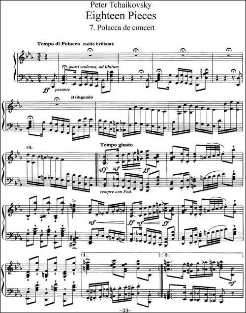 柴可夫斯基18首钢琴小品Op.72-7.Polacca de concert-钢琴谱