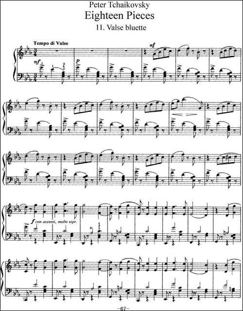 柴可夫斯基18首钢琴小品Op.72-11.Valse bluette-钢琴谱