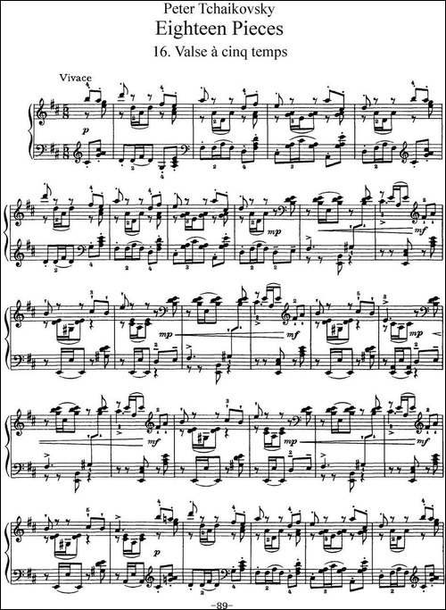 柴可夫斯基18首钢琴小品Op.72-16.Valse a cinq temps-钢琴谱
