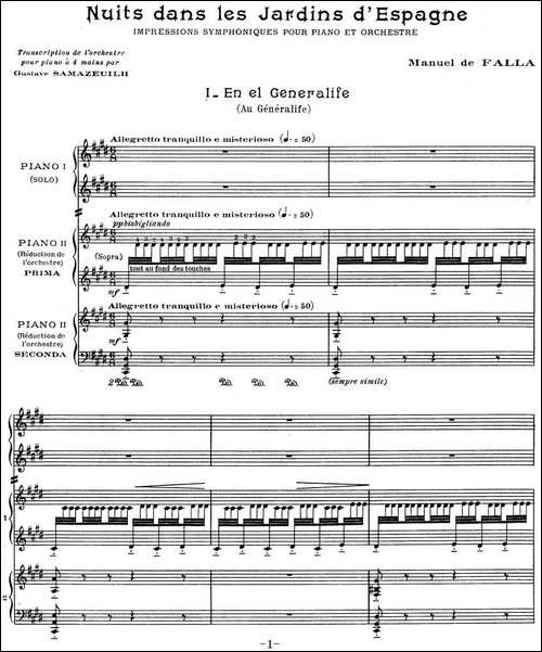 Nights in the Gardens of Spain 西班牙花园之夜 双钢琴版-Ⅰ-En el Gener-钢琴谱