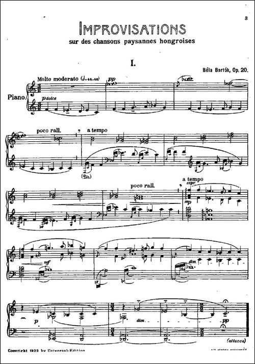 8 Improvisations Op.20 -8首匈牙利民歌即兴曲·Ⅰ-钢琴谱