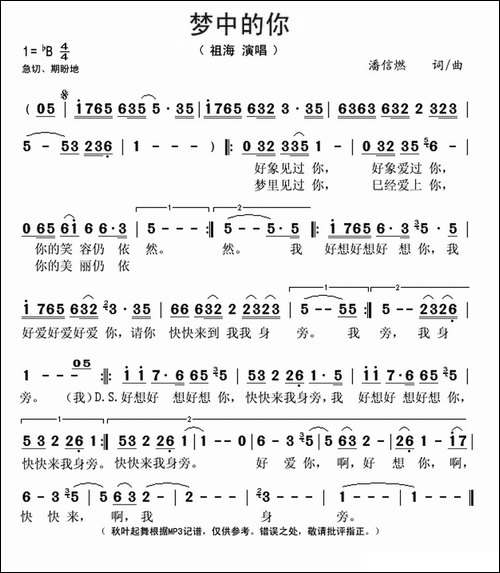 梦中的你-潘信燃-词曲