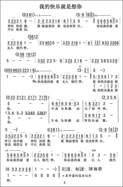 我的快乐就是想你-牛人词-平凡人、小龙女曲