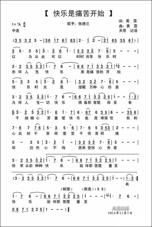 快乐是痛苦开始-张德兰演唱